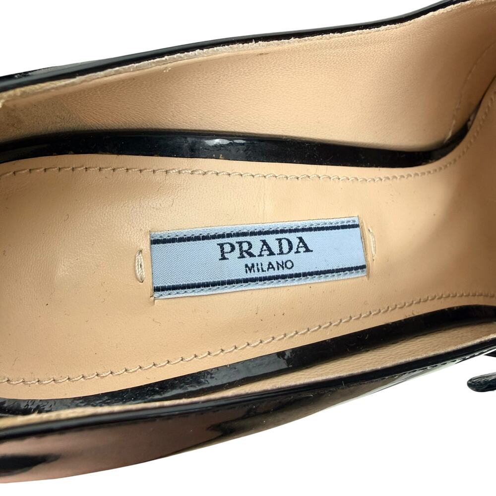 New Prada Patent Leather Amber Buckle Heeled Loafers Black Size 39 - Picture 10 of 10